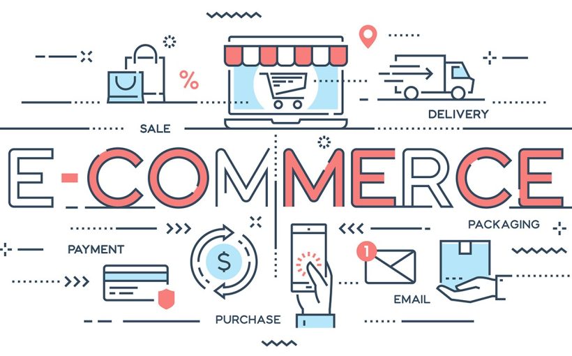 E-commerce, online shopping, retail, sale, delivery service thin line concept. Ecommerce Business Strategies